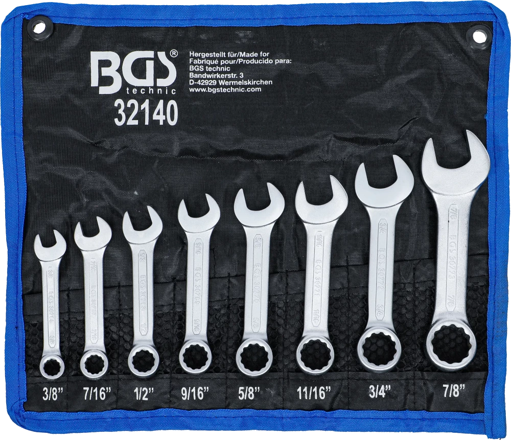 Conjunto de Chaves Combinadas Extra Curtas | Polegadas 3/8"-7/8" | 8 Peças