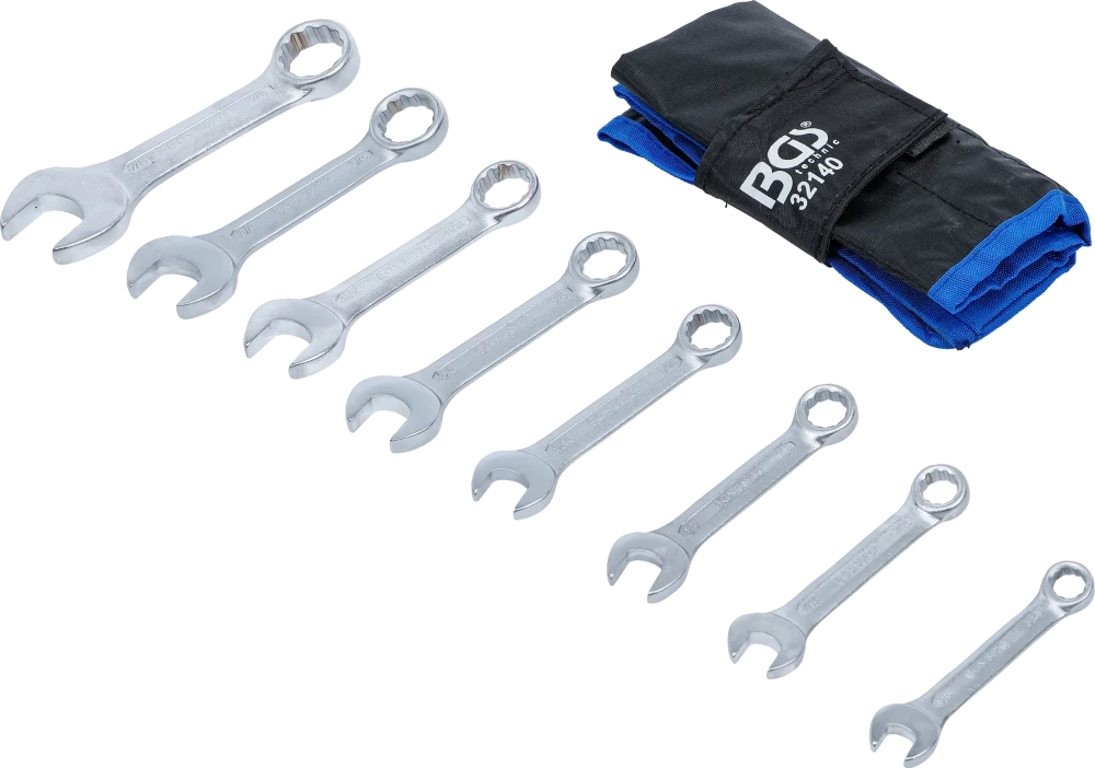 Conjunto de Chaves Combinadas Extra Curtas | Polegadas 3/8"-7/8" | 8 Peças
