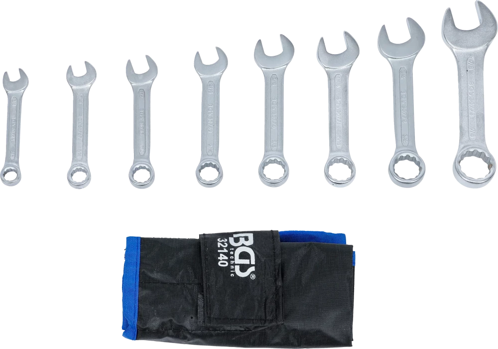 Conjunto de Chaves Combinadas Extra Curtas | Polegadas 3/8"-7/8" | 8 Peças
