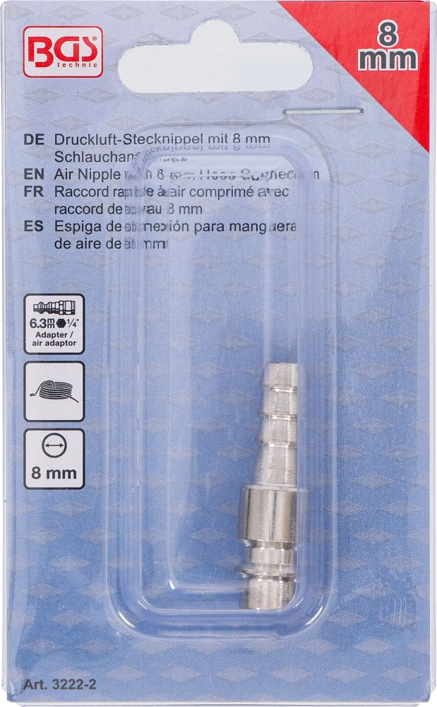 Bico de encaixe para ar comprimido com ligação de mangueira de 8 mm
