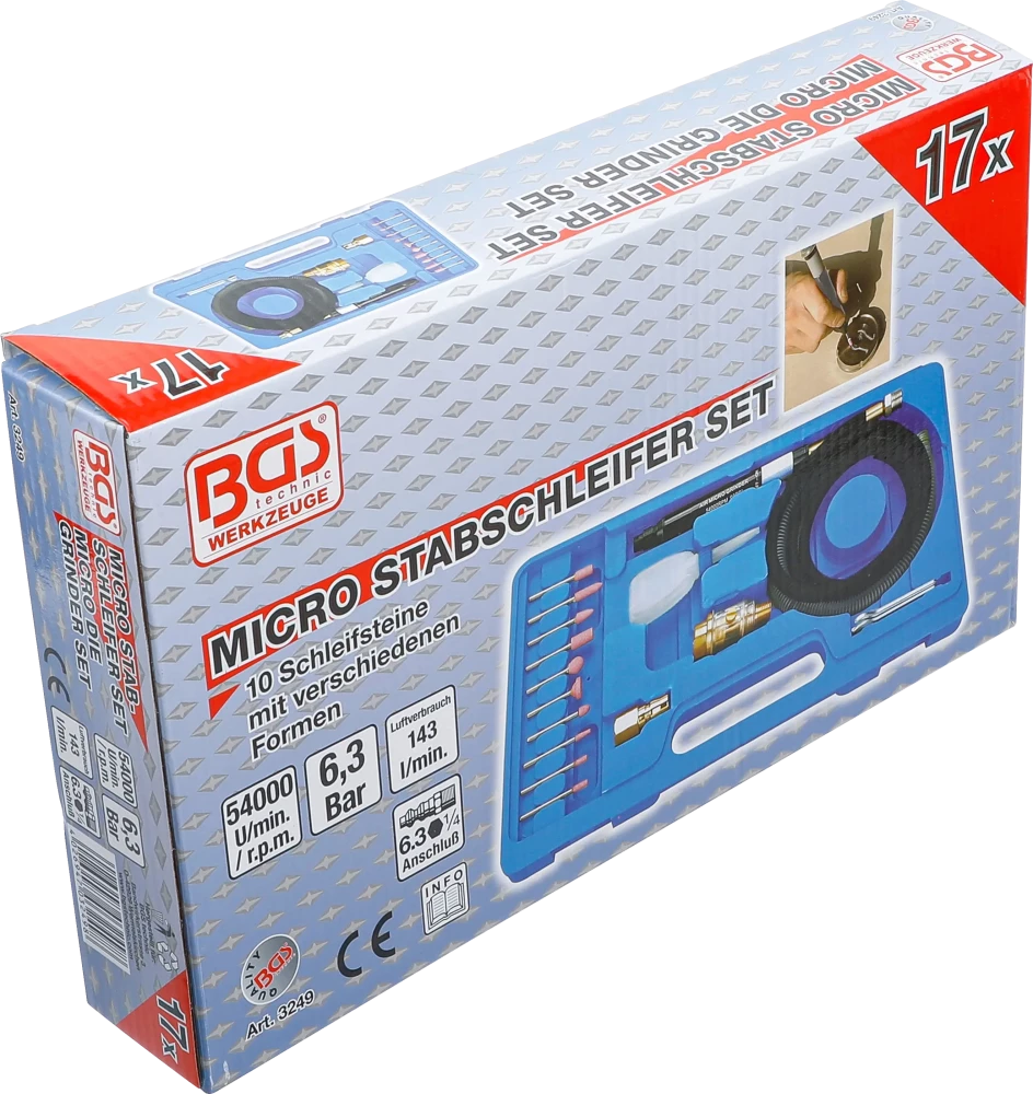 Conjunto de mini lixadoras retas pneumáticas | 17 peças