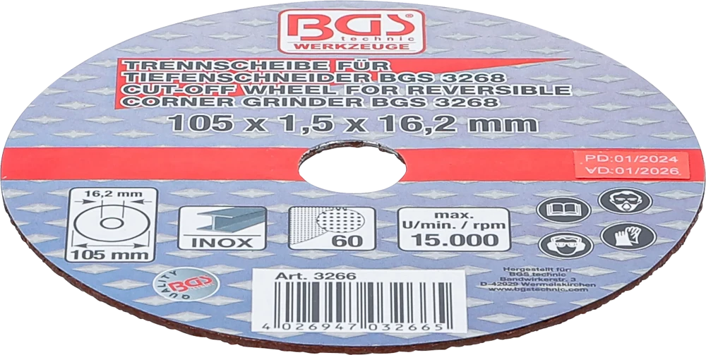 Disco de corte para cortador de profundidade BGS | Ø 105 x 1,5 x 16,2 mm