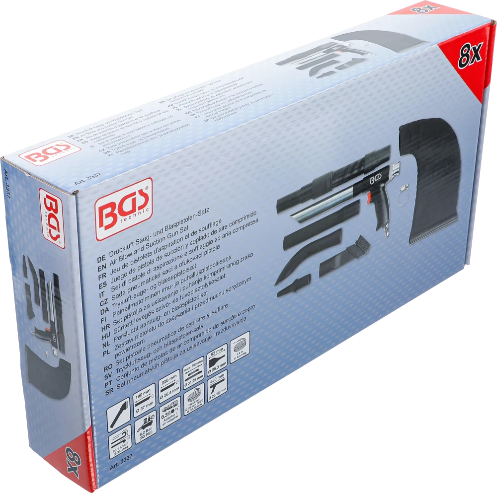 Pistola de ar comprimido de sucção e sopro | reversível | 8 peças