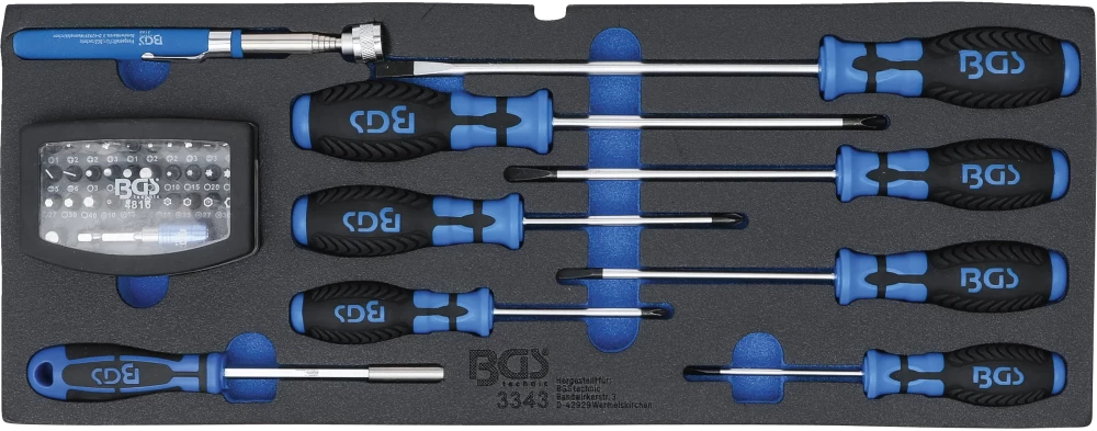 Base de esponja para BGS 3312: chave de fendas, conjunto de pontas e recolhedor magnético | 41 peças