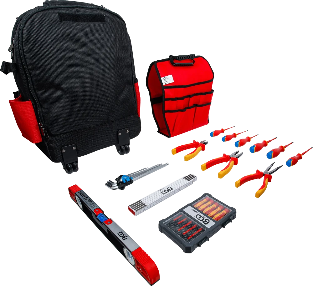 Mochila de ferramentas VDE | com pega telescópica, móvel | 27 peças
