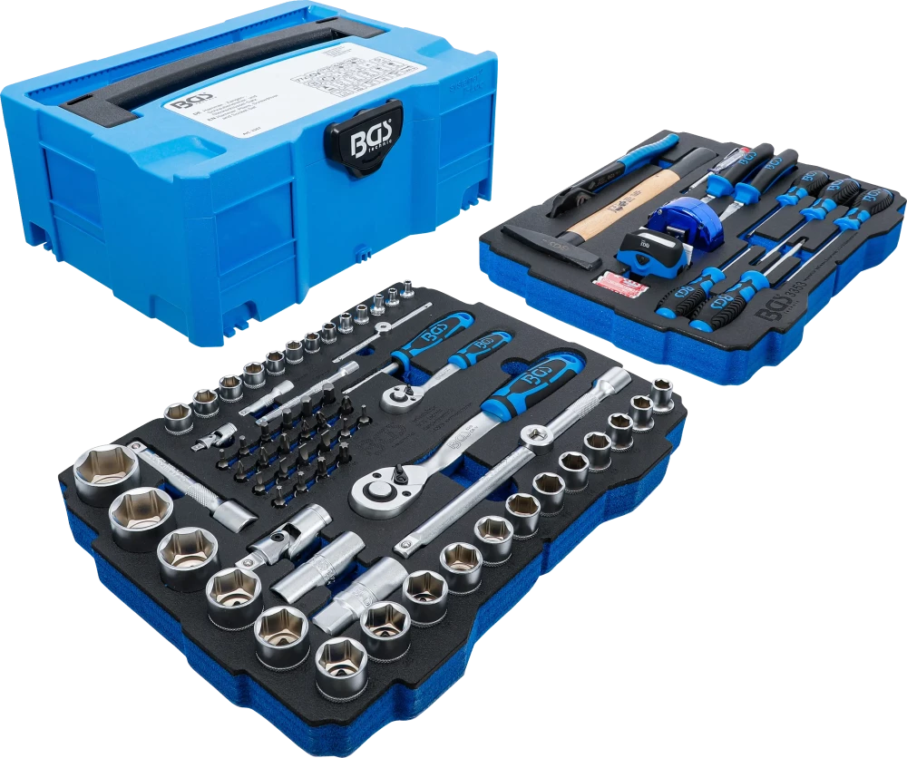 Conjunto de chave de caixa, martelo, alicates e chaves de fendas | 6,3 mm (1/4") / 12,5 mm (1/2") | BGS systainer® | 77 peças