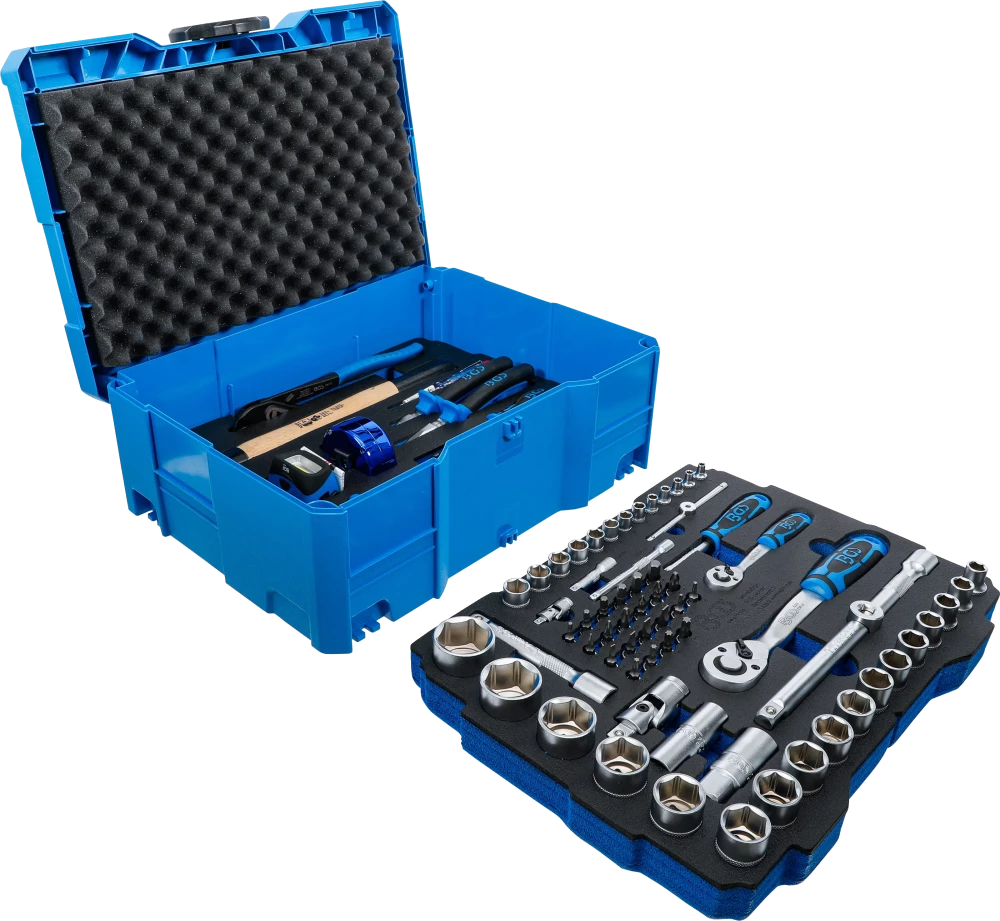 Conjunto de chave de caixa, martelo, alicates e chaves de fendas | 6,3 mm (1/4") / 12,5 mm (1/2") | BGS systainer® | 77 peças