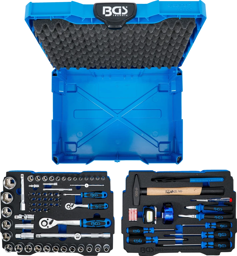 Conjunto de chave de caixa, martelo, alicates e chaves de fendas | 6,3 mm (1/4") / 12,5 mm (1/2") | BGS systainer® | 77 peças