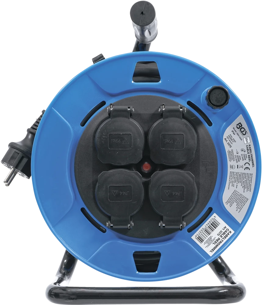 Bobina de cabos | 25 m | 3 x 1,5 mm² | 4 tomadas com tampa | IP 44 | 3500 W