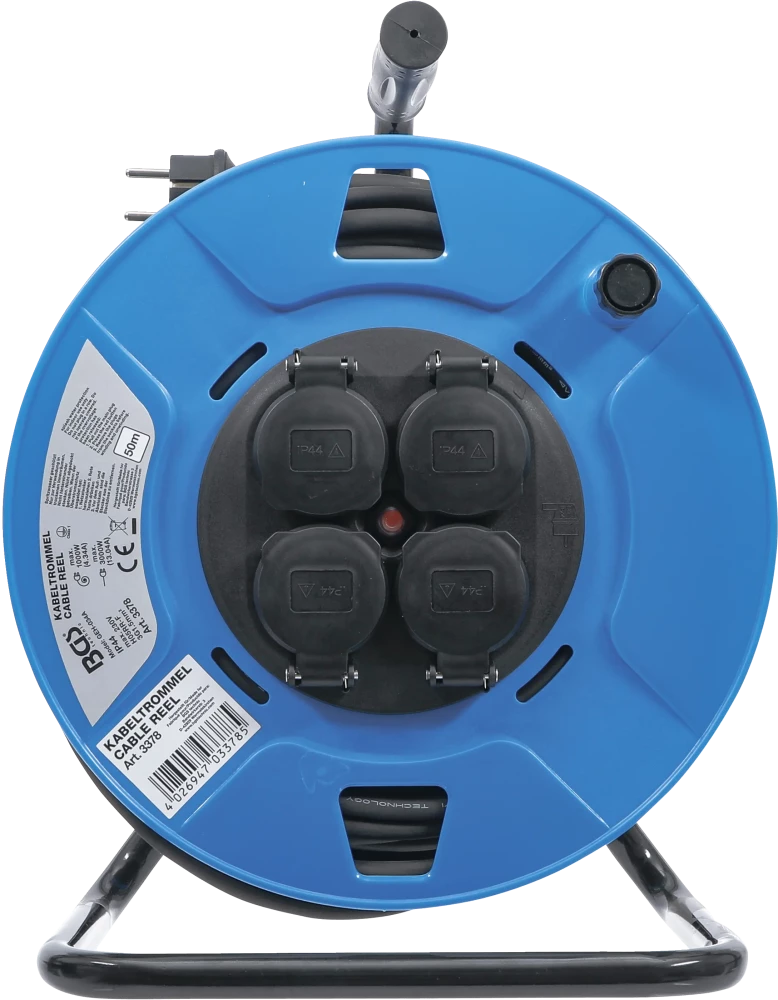 Bobina de cabos | 50 m | 3 x 1,5 mm² | 4 tomadas com tampa | IP 44 | 3500 W