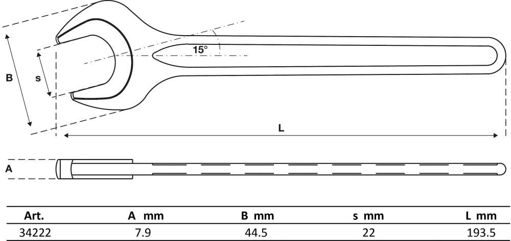 Chave de boca simples | DIN 894 | 22 mm