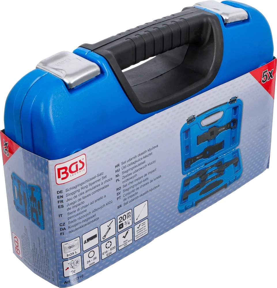 Conjunto de chaves de luneta de impacto | Bihexagonal / Perfil em E (para Torx) | 5 peças