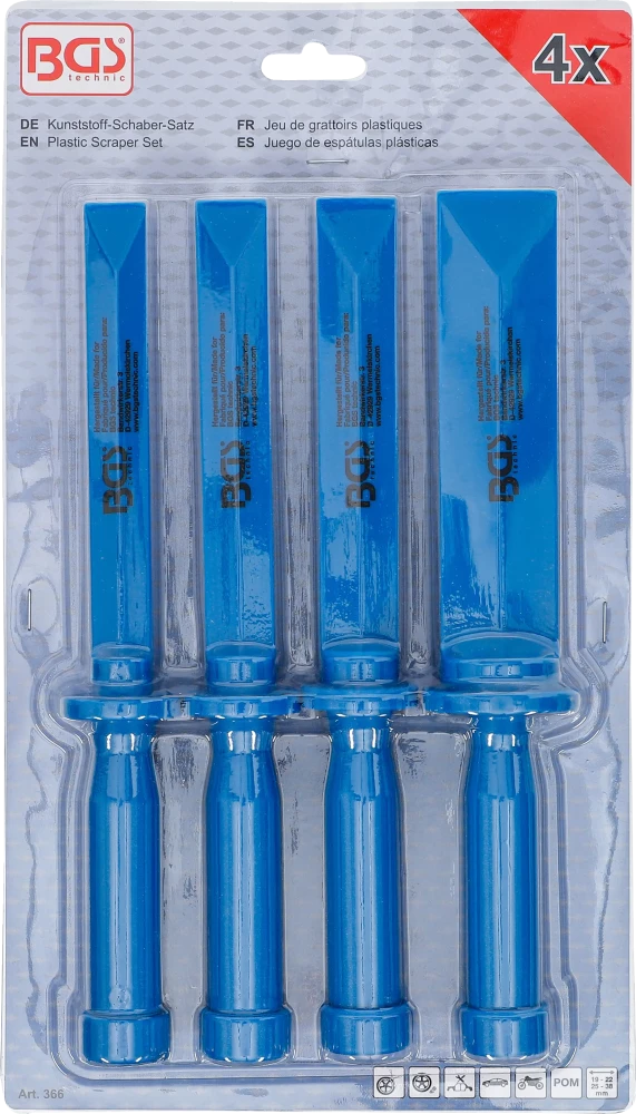 Conjunto de raspadores de plástico | 19 - 22 - 25 - 38 mm de largura | 4 peças