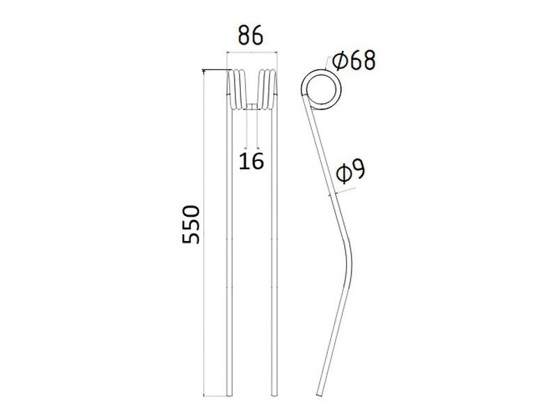 Mola Comp:550mm, Larg:86mm, Ø9mm - para Claas, Bautz Aplicavel em: 9536290 (S.38309)