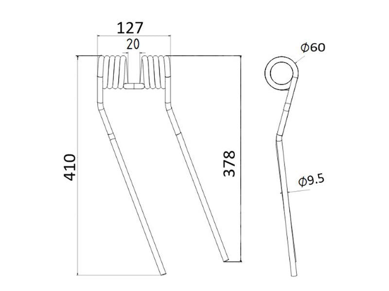 Mola - Esq. - Comp:410mm, Larg:127mm, Ø9.5mm - para Galfre, Niemeyer Aplicavel em: 600057 (S.38388)