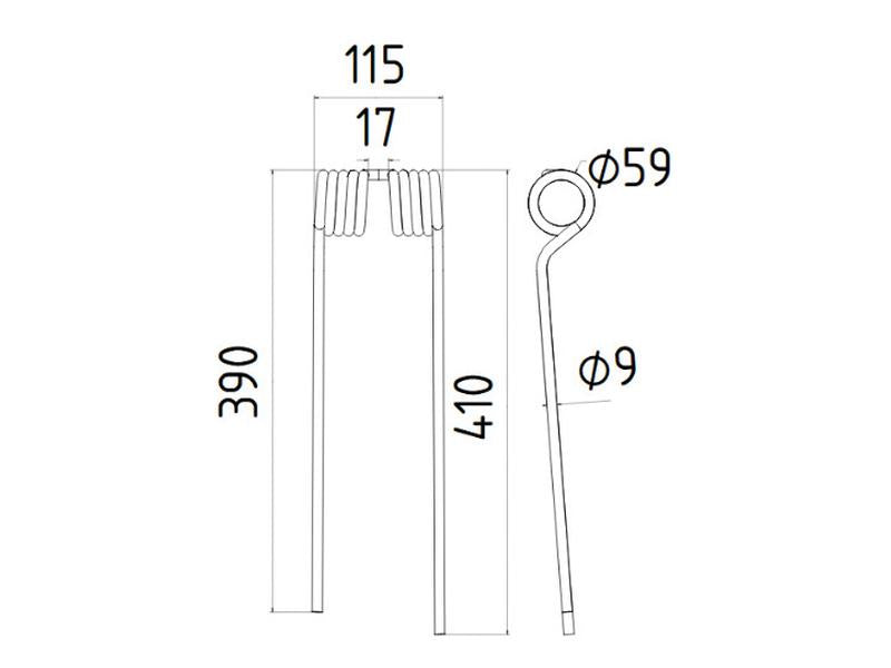 Mola - Dt. - Comp:410mm, Larg:115mm, Ø9mm - para PZ, Vicon Aplicavel em: PZ340 (S.38427)