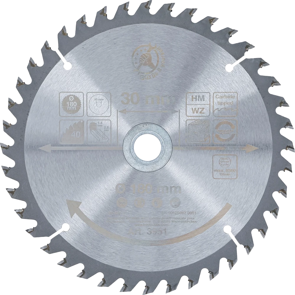 Lâmina de serra circular de carboneto | Ø 180 x 30 x 2,5 mm | 40 dentes