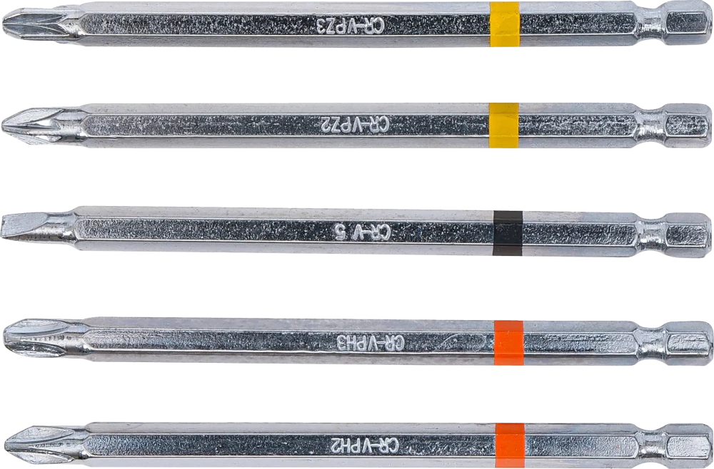 Conjunto de pontas | entrada de sextavado externo 6,3 mm (1/4") | fenda em cruz PH, fenda em cruz PZ, fenda | comprimento 110 mm | 5 peças