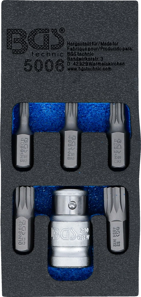 Conjunto de pontas para chave de fendas | Entrada de sextavado externo 10 mm (3/8") | Dente interno polivalente (para XZN) | 6 peças