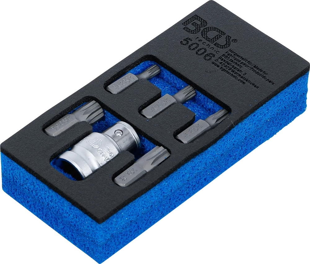 Conjunto de pontas para chave de fendas | Entrada de sextavado externo 10 mm (3/8") | Dente interno polivalente (para XZN) | 6 peças