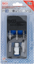 Conjunto de pontas para chave de fendas | Entrada de sextavado externo 10 mm (3/8") | Dente interno polivalente (para XZN) | 6 peças