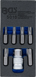 Conjunto de pontas para chave de fendas | Entrada de sextavado externo 10 mm (3/8") | Perfil T (para Torx) | 7 peças