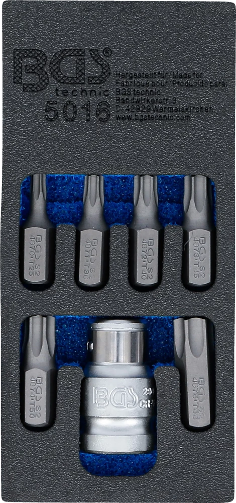 Conjunto de pontas para chave de fendas | Entrada de sextavado externo 10 mm (3/8") | Perfil T (para Torx) | 7 peças