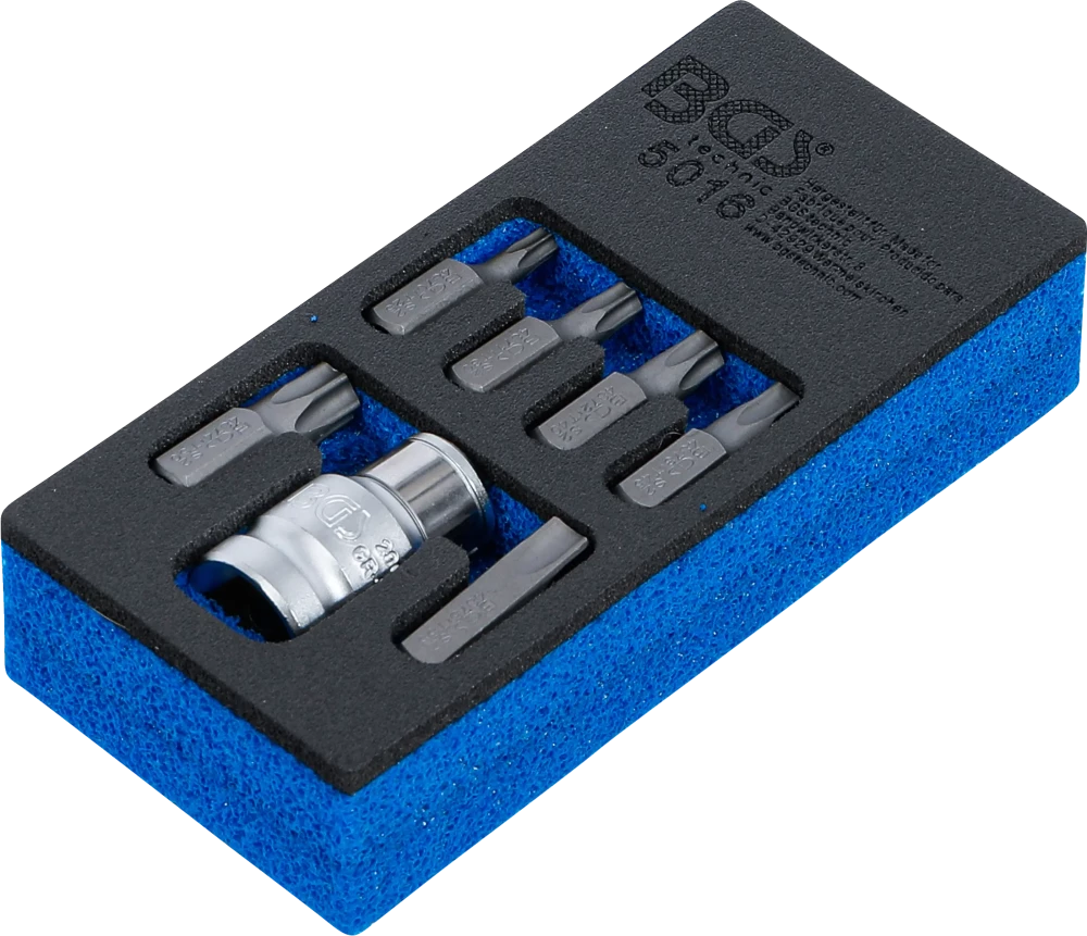 Conjunto de pontas para chave de fendas | Entrada de sextavado externo 10 mm (3/8") | Perfil T (para Torx) | 7 peças