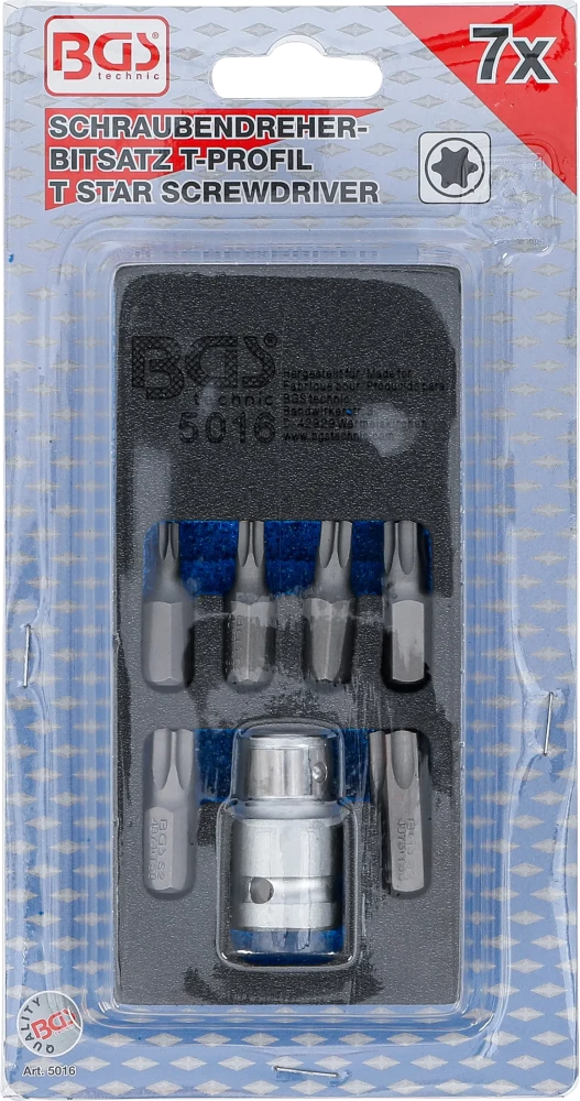 Conjunto de pontas para chave de fendas | Entrada de sextavado externo 10 mm (3/8") | Perfil T (para Torx) | 7 peças