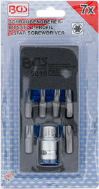 Conjunto de pontas para chave de fendas | Entrada de sextavado externo 10 mm (3/8") | Perfil T (para Torx) | 7 peças