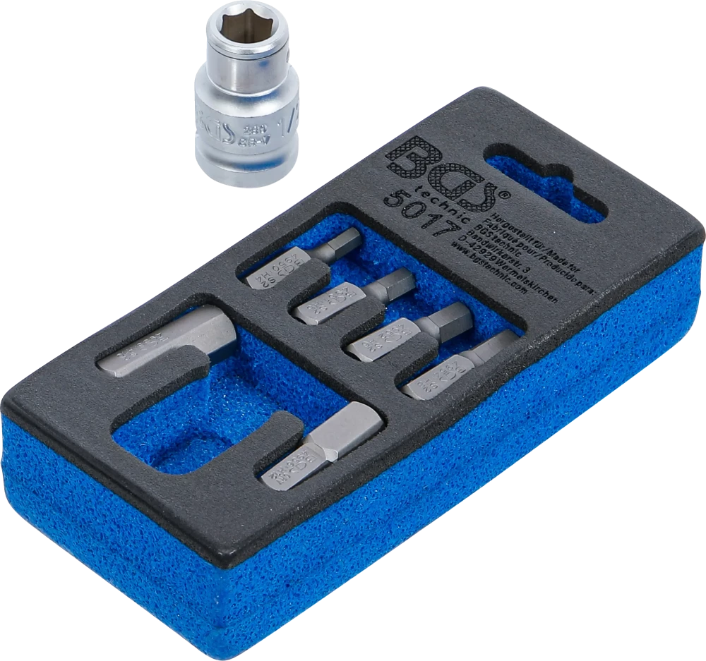 Conjunto de pontas para chave de fendas | Entrada de sextavado externo 10 mm (3/8") | Hexágono interno | 7 peças