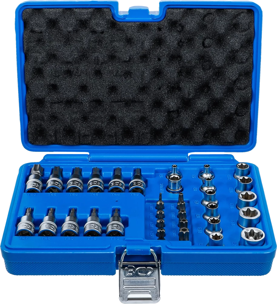 Conjunto de Encaixes Torx e Perfil E | 3/8" | T10 - T60 + E4 - E20 | 34 peças