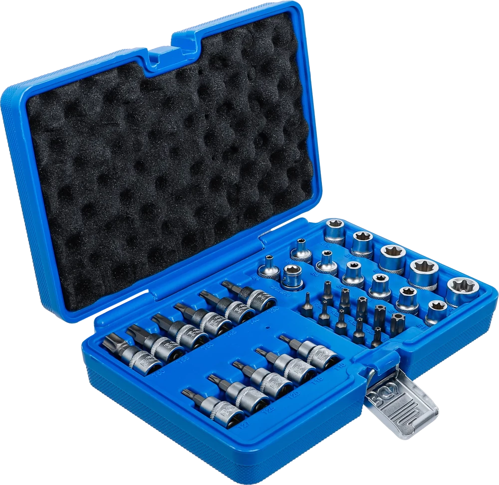 Conjunto de Encaixes Torx e Perfil E | 3/8" | T10 - T60 + E4 - E20 | 34 peças