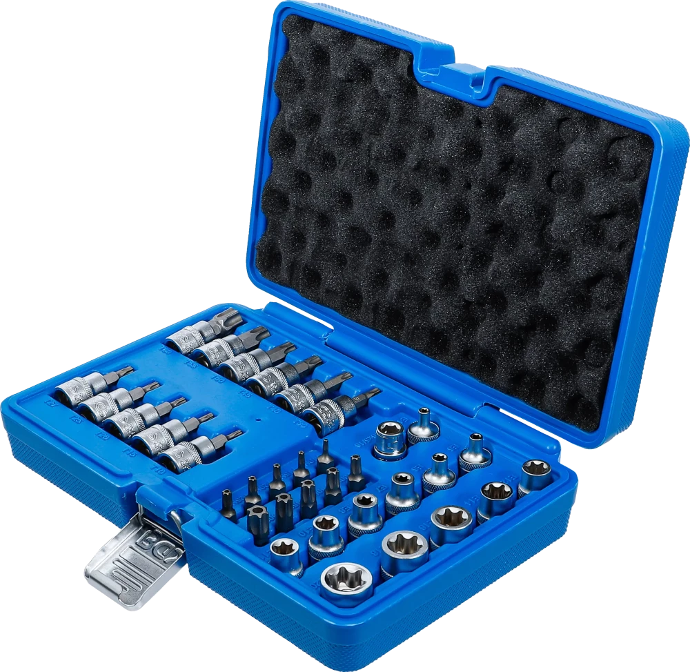 Conjunto de Encaixes Torx e Perfil E | 3/8" | T10 - T60 + E4 - E20 | 34 peças