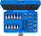 Conjunto de Encaixes Torx e Perfil E | 3/8" | T10 - T60 + E4 - E20 | 34 peças