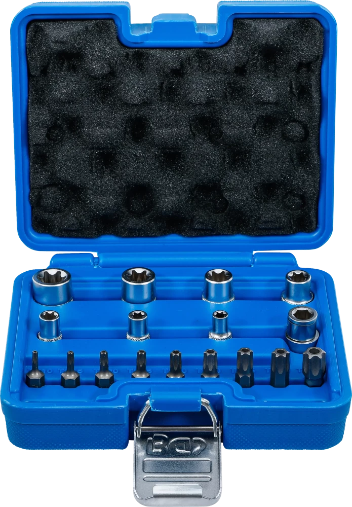 Conjunto de chaves de caixa e de pontas | Perfil em E / Perfil em T (para Torx) | 17 peças