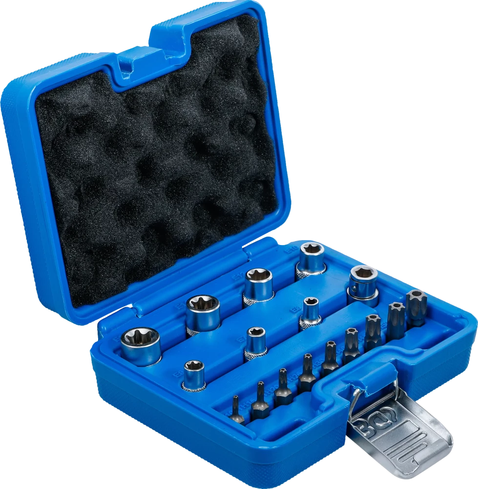 Conjunto de chaves de caixa e de pontas | Perfil em E / Perfil em T (para Torx) | 17 peças