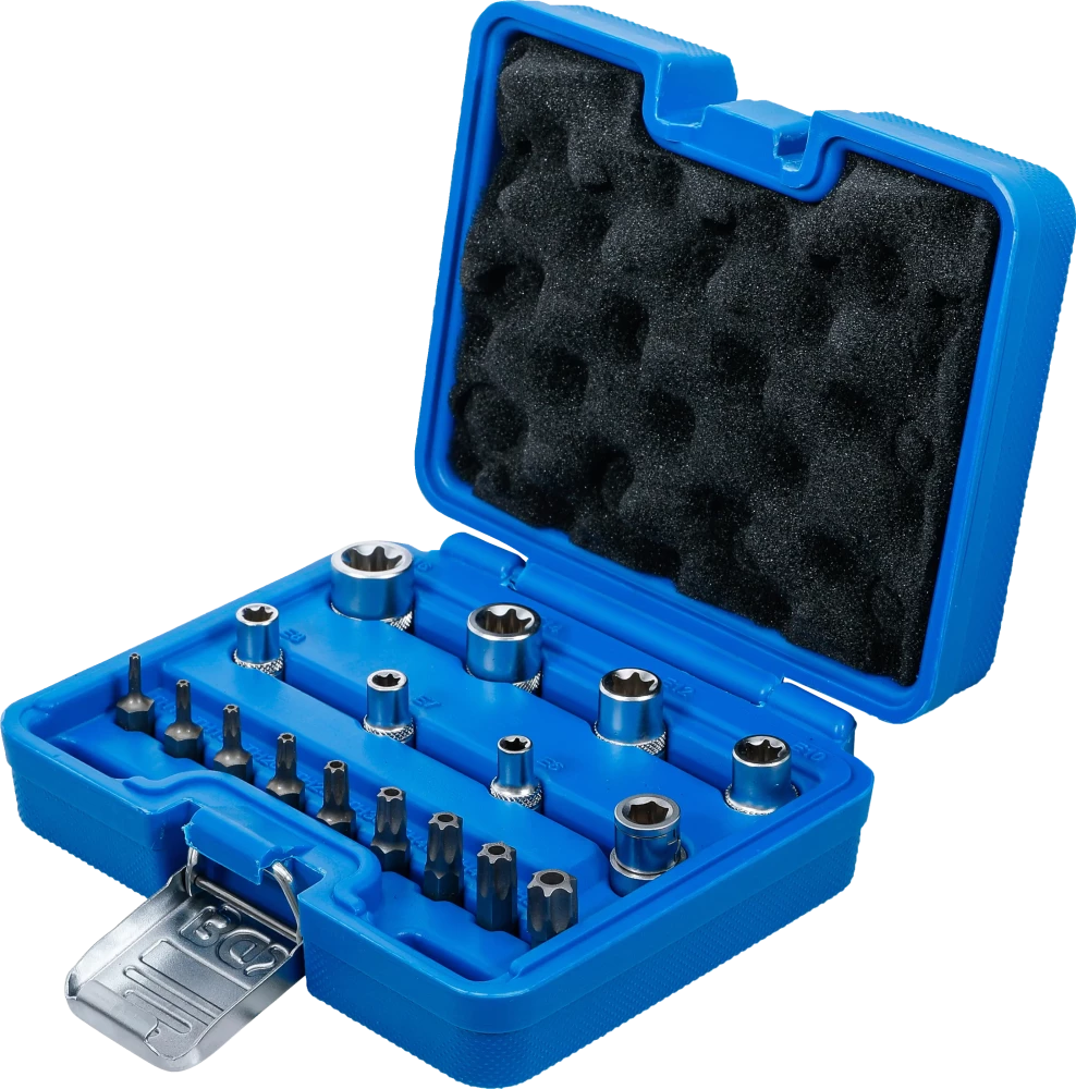 Conjunto de chaves de caixa e de pontas | Perfil em E / Perfil em T (para Torx) | 17 peças