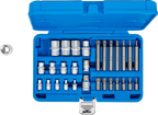 Conjunto de chaves de caixa e de pontas | Perfil em E / Perfil em T (para Torx) | 30 peças