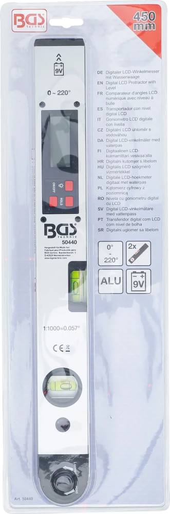 Transferidor digital com LCD com nível de bolha | 450 mm
