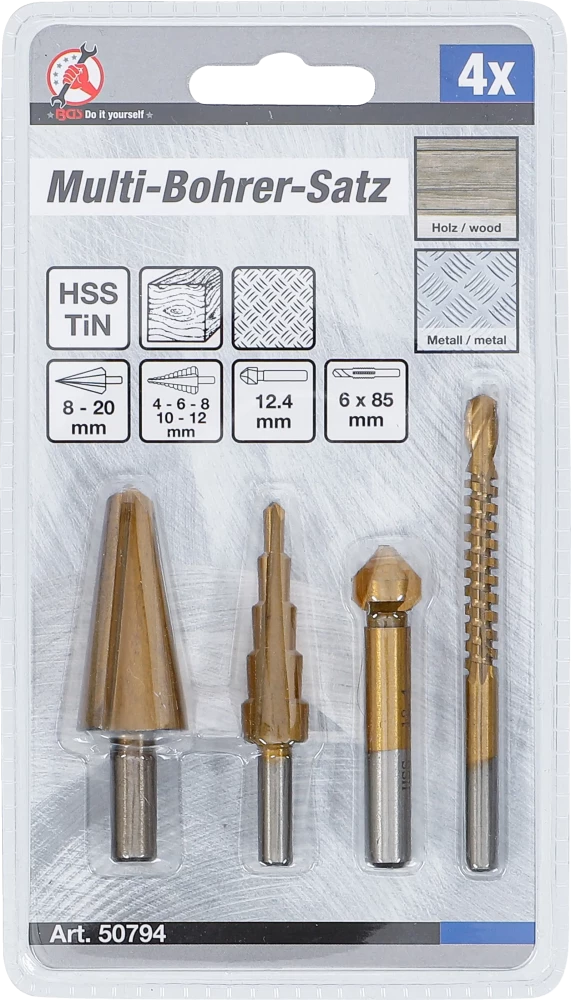Conjunto de brocas múltiplas | HSS-G | de nitrato de titânio | 4 peças