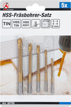 Conjunto de brocas de fresa de HSS | de nitrato de titânio | 3 - 8 mm | 5 peças