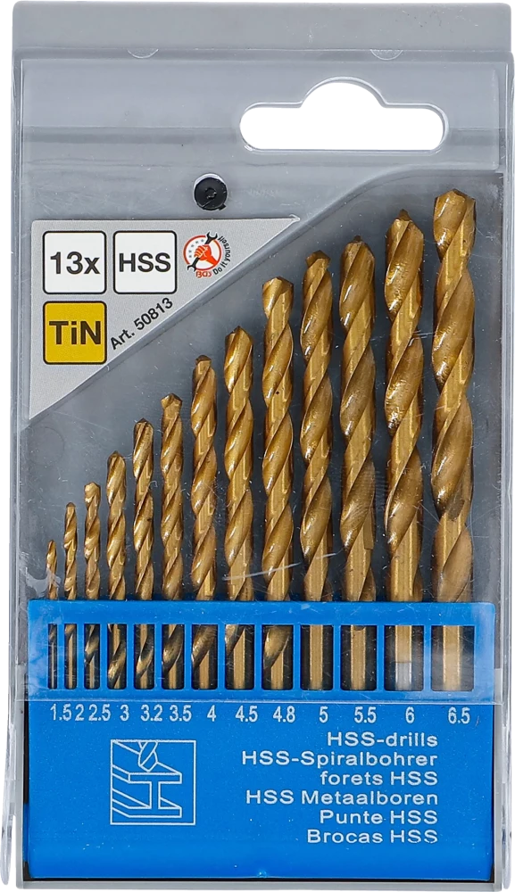 Conjunto de brocas helicoidais de HSS | de nitrato de titânio | 1,5 - 6,5 mm | 13 peças