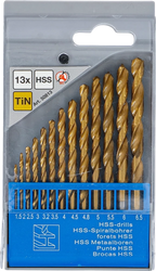 Conjunto de brocas helicoidais de HSS | de nitrato de titânio | 1,5 - 6,5 mm | 13 peças