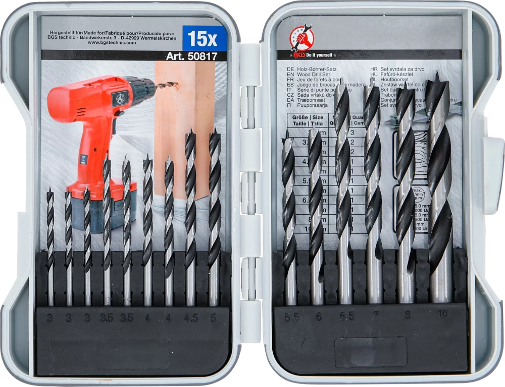 Conjunto de brocas para madeira | 3 - 10 mm | 15 peças