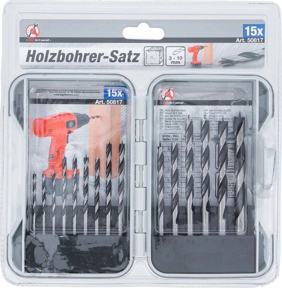 Conjunto de brocas para madeira | 3 - 10 mm | 15 peças