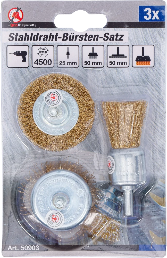 Conjunto de escovas de fio de aço | Ø 25 - 50 mm | 3 peças