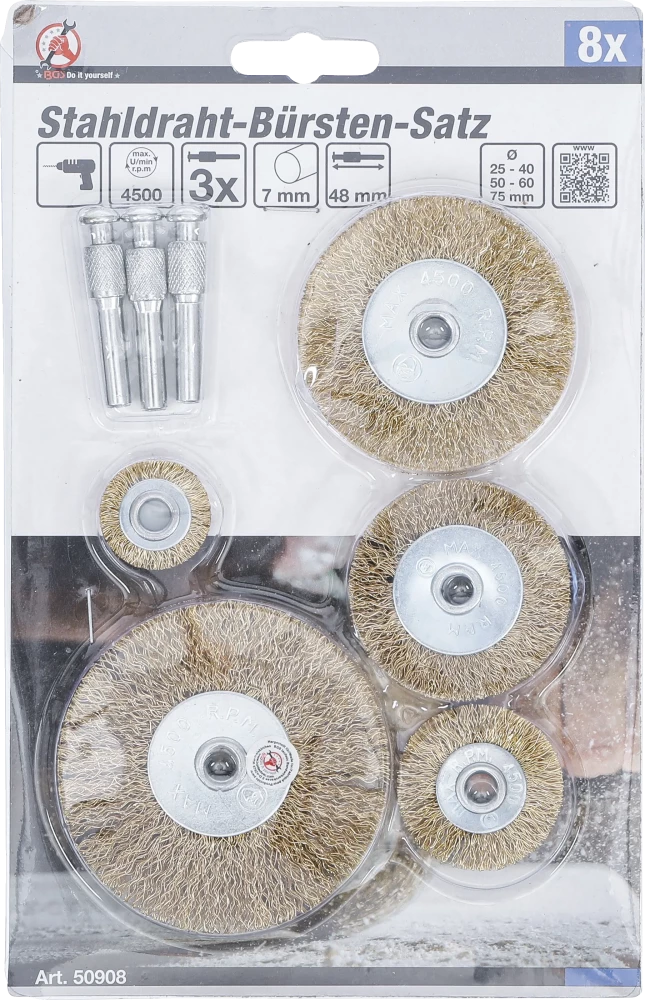 Conjunto de escovas de fio de aço | Ø 25 - 75 mm | 8 peças
