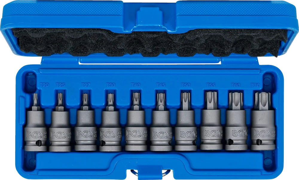 Conjunto de Encaixes de Impacto Torx | 1/2" | T20 - T70 | 10 peças