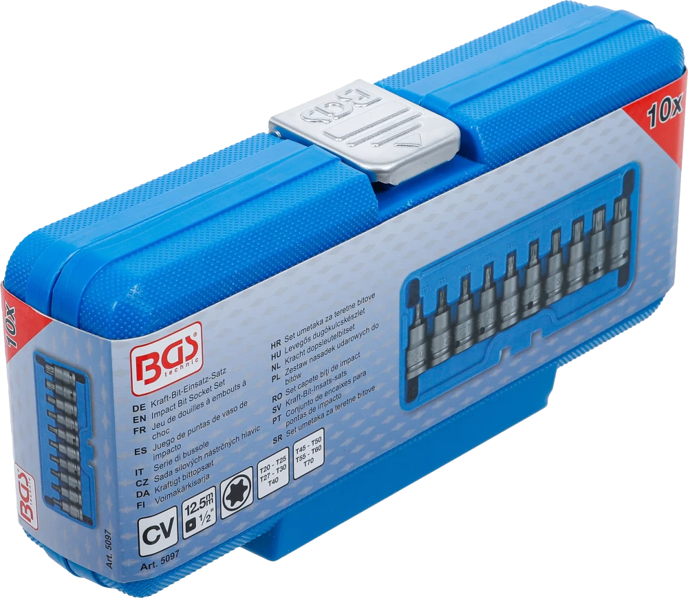 Conjunto de Encaixes de Impacto Torx | 1/2" | T20 - T70 | 10 peças